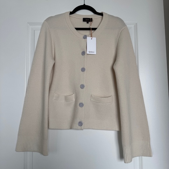 ✨ NWT! QUINCE Women's Mongolian Cashmere Structured Cardigan Sweater | Ivory | M - Picture 4 of 14